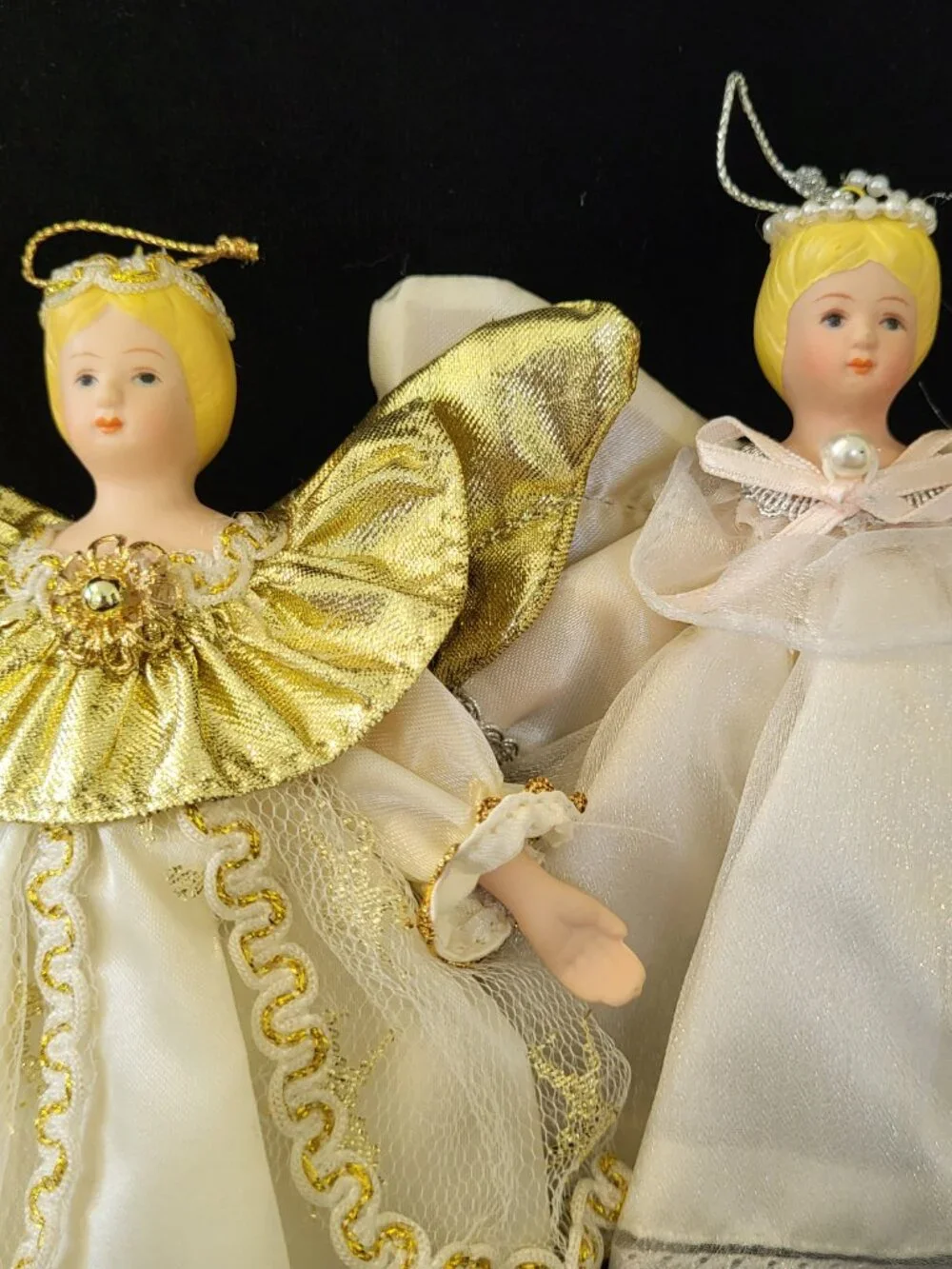 Vintage Porcelain Angel Christmas Ornaments Lot of 4 White Gold Silver Ivory